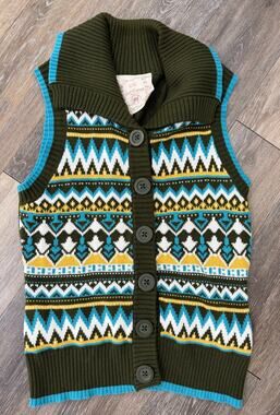 Red Camel Fair Isle Sweater Vest XL Button Front Nordic Pattern